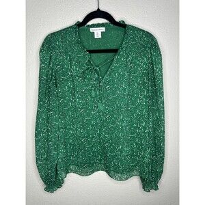 Cupcakes And Cashmere Blouse Womens Large Green Floral Metallic Bohemian Top